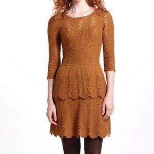 Anthropologie Knitted & Knotted Gold Tiered Sweater Dress